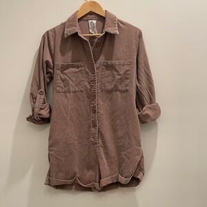 Sadie & Sage Long Sleeve Button Corduroy Romper Brown Small